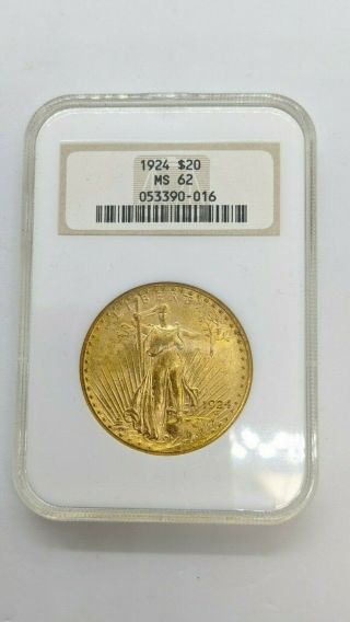 1924 Saint Gaudens $20 Double Eagle Gold Coin - Ngc Ms 62 - Old Label