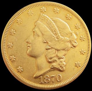 1870 S Gold Us $20 Liberty Head Double Eagle Coin Type Ii About Unc Details