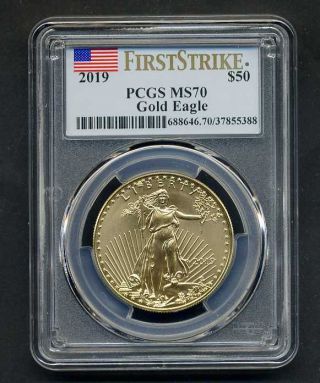 2019 $50 American Gold Eagle 1 Oz.  Pcgs Ms70 First Strike Label