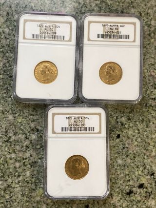 1870 Sovereign Australia 4 Coins Gold Ngc Au50 Au 50 Au 50