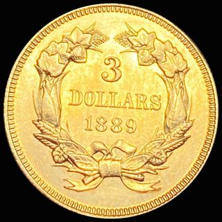 1889 $3 Gold Three Dollar Piece LOOKS UNCIRCULATED Shiny Collectible Coin no res 3