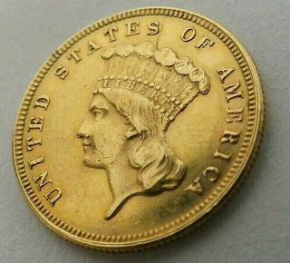 1882 $3 Three Dollar Gold Indian Princess Head Au Details Mintage 1500 C32