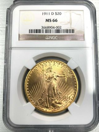 1911 - D $20 Saint Gaudens Gold De Ms - 66