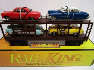 Mth Rail King O Auto Transporter Carrier Ertl Cadillac Ford Coupe 30 - 7628