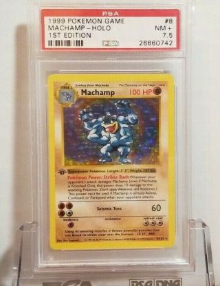 Pokemon Card 1999 Base Set Shadowless 1st Edition Machamp Holo 8/102 Psa 7.  5 Nm,