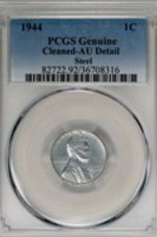 1944 Steel Lincoln Wheat Cent Pcgs Cleaned - Au