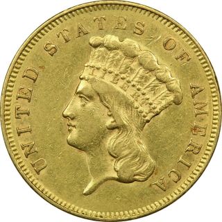 1857 Three Dollar $3 Gold,  Xf/au
