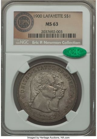 Lustrous 1900 $1 Lafayette Dollar - Ngc Ms - 63 Cac - Ex: Eric P.  Newman