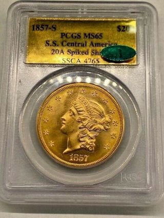 1857 San Francisco $20 Gold Liberty S.  S.  Central America Pcgs/cac Retail: $18000