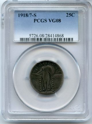 1918/7 - S Standing Liberty Quarter Pcgs Vg08 Silver Coin 25c - Jd372