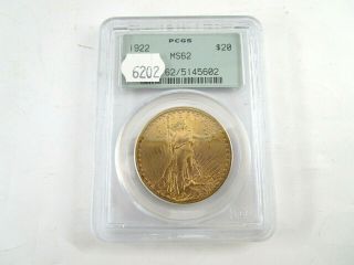 1922 United States $20 Dollar Gold Saint Gaudens Double Eagle Coin Pcgs Ms62