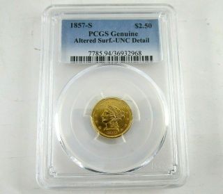 1857 - S United States $2.  50 Dollar Liberty Quarter Eagle Gold Coin Pcgs Certified