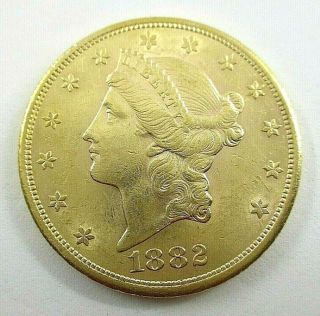 1882 - S United States Gold $20 Dollar Double Eagle Liberty Head Coin Au - Unc