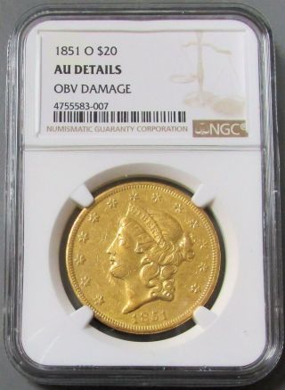 1851 O Gold Orleans $20 Liberty Head Type 1 Double Eagle Ngc Au Details