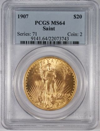 1907 $20 Gold St.  Gaudens Double Eagle Coin Pcgs Ms64 Better Date