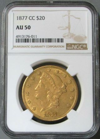 1877 Cc Carson City Gold $20 Liberty Head Double Eagle Coin Ngc About Unc 50