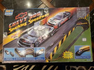 Ho Slot Track Marchon 300 Sparking Speedway Complete With Cars Unique