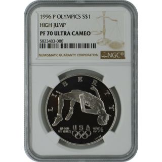 1996 - P Olympics High Jump Ngc Pf70 Commemorative Proof Silver Dollar Coin