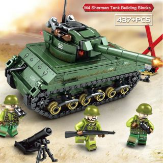 437pcs Us M4 Sherman Tank Building Blocks With Army Soldiers Figures Toys Bricks