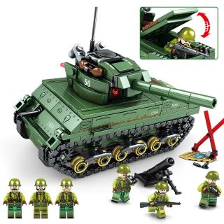 437pcs US M4 Sherman Tank Building Blocks with Army Soldiers Figures Toys Bricks 2