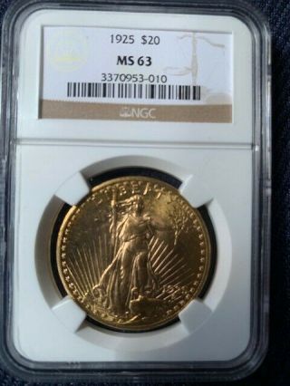 1925 $20 St.  Gaudens Gold Double Eagle Ngc Ms - 63