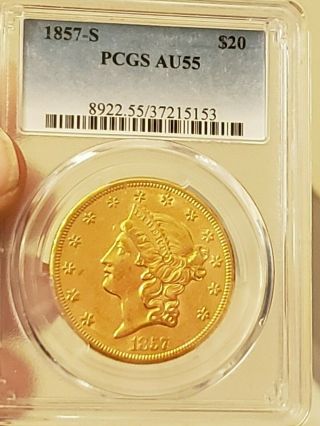 1857 S 20 Dollar Gold Coins Double Eagle Pcgs Au55