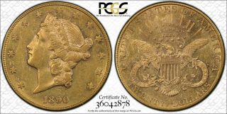 Pcgs Au50 1890 - Cc $20 Liberty Gold Coin.  Nr.