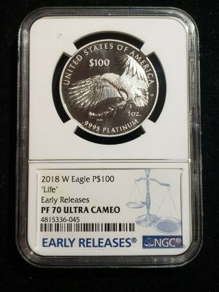 2018 - W 1 oz Proof Platinum American Eagle PF - 70 NGC Mercanti Signed 2
