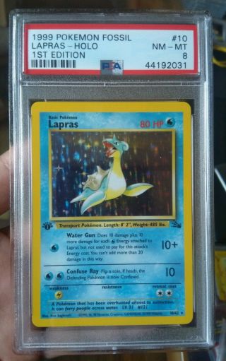 Pokemon Psa 8 Nm - Mt Lapras Fossil First Edition Holo 1ed Fossil Set 10/62 Card