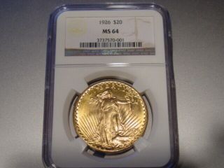 1926 - U.  S.  Gold $20 Saint Gaudens Coin - Ngc Ms64 -