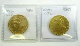 1881 & 1897 U.  S $10 Dollar Gold Liberty Head Eagle Coins Extra Fine - Uncirculated