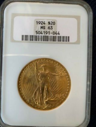 1924 $20 St.  Gaudens Gold Double Eagle Ngc Ms - 63