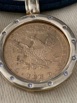 1892 US $10 Ten Dollar Gold Liberty Coin mounted in 14k Gold Bezel 13 Dimonds 3