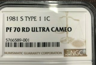 1981 - S Type 1 Lincoln CENT NGC PF 70 RD Ultra Cameo 1/4 BOOK VALUE $4,  000 2