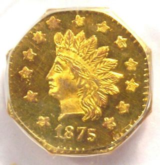 1875 Indian California Gold Dollar Coin G$1 Bg - 1127 - Pcgs Ms62 Ogh (bu Unc)