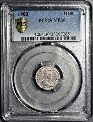 1800 H10c Silver Draped Bust Half Dime,  Certified By Pcgs Secure Vf30,  Eq23