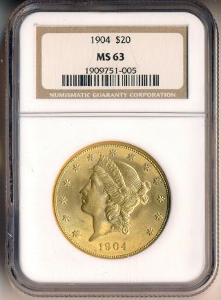 1904 Liberty Head $20 Dollar Double Eagle Ngc Ms 63