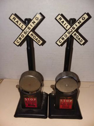 4 Vintage Railroad Crossing Signs - 2 American Flyer And 2 Mar