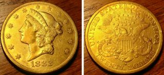 1882 S $20 Liberty Gold Double Eagle,  Type 3