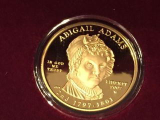 2007 - W First Spouse Gold Proof Coin - Abigail Adams.  1/2 Ounce.  9999 Ogp W/coa
