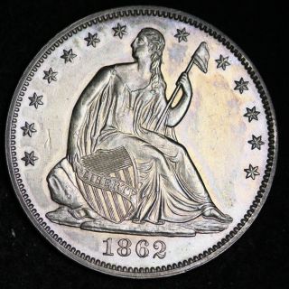 1862 Seated Liberty Half Dollar Choice Au,  /unc E340 Amct