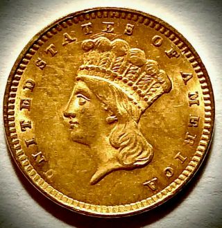 1857 Gold $1 Dollar Looks Choice Uncirculated Example Clashed Dies