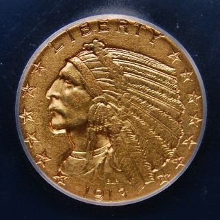 1913 Indian $5 Gold Half Eagle Icg Ms 61 And Crisp Bu Appropriately Graded