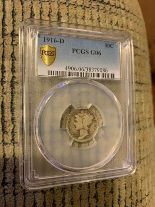 1916 - D Mercury Silver Dime Pcgs Good Shield G06 Rare Key Date 10c