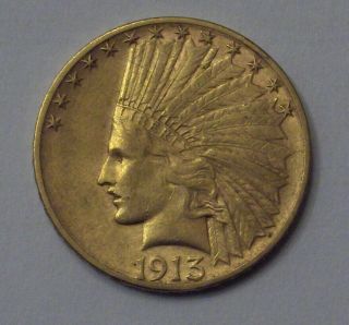 1913 - S $10 Ten Dollar Indian Head Gold Eagle - Very Fine