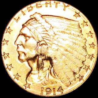1914 - D $2.  50 Quarter Eagle Appears Uncirculated Denver Ms Bu Lustrous Gold Coin