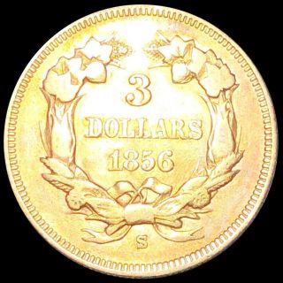 1856 - S Three Dollar Piece ABOUT UNCIRCULATED San Fran Lustrous Gold $3 Coin NR 2