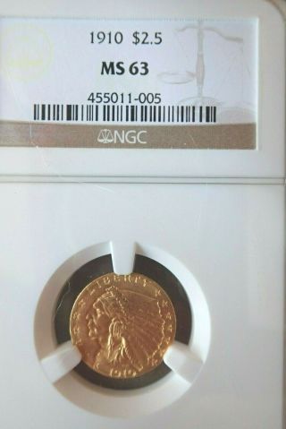 1910 $2.  50 Gold Indian Ngc Ms - 63