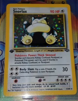 1st Edition Snorlax 11/64 Holo Rare Jungle Set Pokemon Card - Near