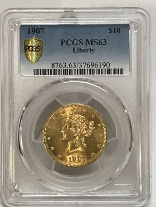 Spectacular 1907 $10 Liberty Gold Eagle Pcgs Ms63 Flashy 37696190